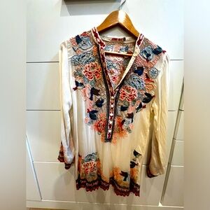 Johnny Was XS Sheer embroidered tunic